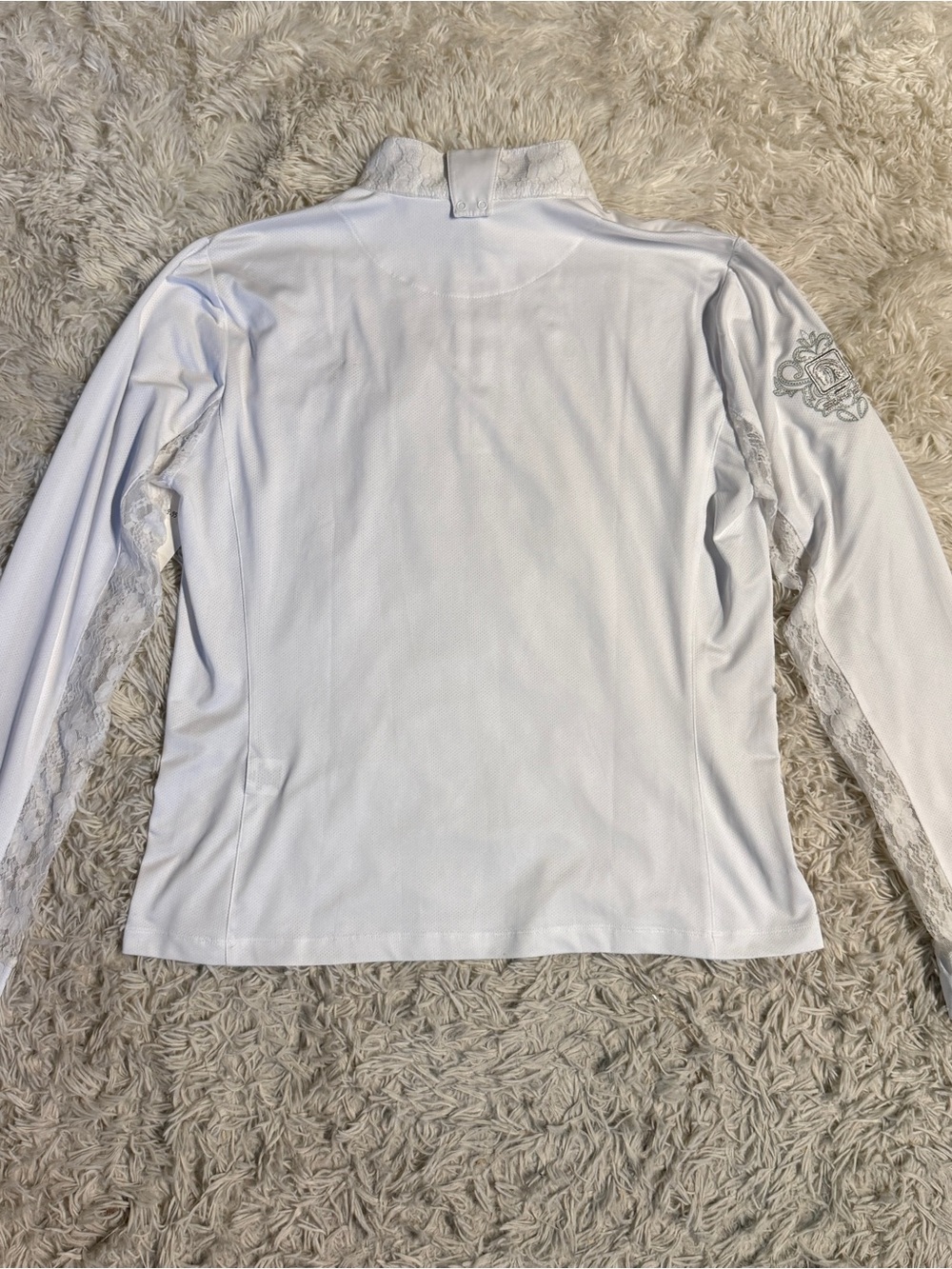 Women’s XL White Romfh Long Sleeve Horseback Riding Show Shirt. Light stain. - Picture 3 of 5